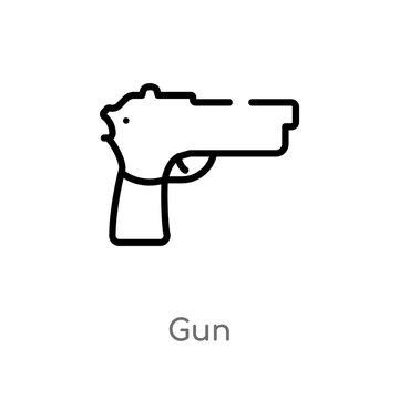 outline gun vector icon. isolated black simple line element illustration from signs concept. editable vector stroke gun icon on white background