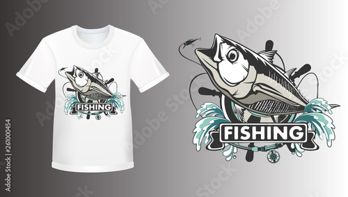 Tuna Big Fishing Logo Shirt Mockup Illustration Tuna Fish Fishing Vector Emblem Blue Fin Fish Marine Theme Angry Fish Wall Mural Lioriki