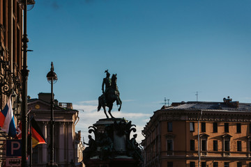 Fototapeta premium Saint Petersburg, Russia. Beautiful view of the city against dramatic blue sky september autumn evening
