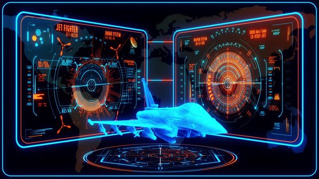 3D Blue Orange Jet Fighter HUD Interface Motion Graphic Element