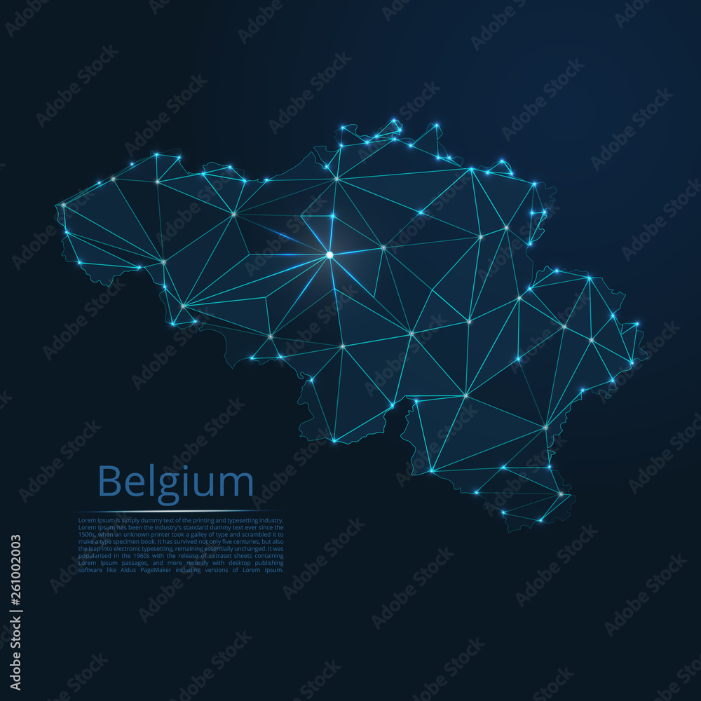 Aufkleber belgium communication network map. vector low poly image of a global map with lights in the form of 