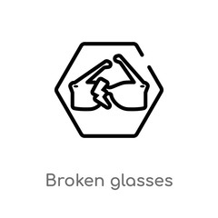 outline broken glasses vector icon. isolated black simple line element illustration from signs concept. editable vector stroke broken glasses icon on white background