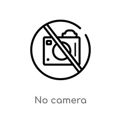 outline no camera vector icon. isolated black simple line element illustration from signs concept. editable vector stroke no camera icon on white background