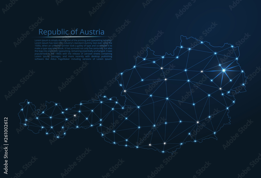 Aufkleber the map of the network of the austria. vector low-poly image of a global map with lights in the form