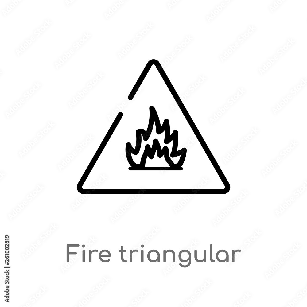 Poster outline fire triangular vector icon. isolated black simple line element illustration from signs conc