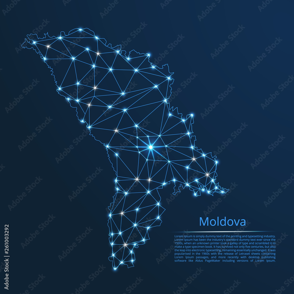 Aufkleber moldova communication network map. vector low poly image of a global map with lights in the form of 