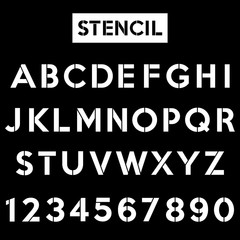 Fototapeta premium Stencil alphabet. Plate font in military style. Vector illustration.