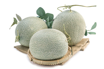 Close up, clipping path, cut out, beautiful rock cantaloup melon isolated on white background