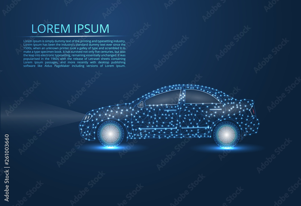 Aufkleber abstract image of a car in the form of points and lines, triangles, broken glass. business vector