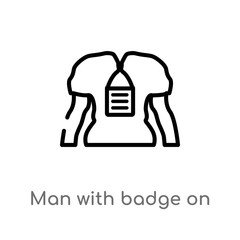 outline man with badge on his cheast vector icon. isolated black simple line element illustration from signs concept. editable vector stroke man with badge on his cheast icon on white background