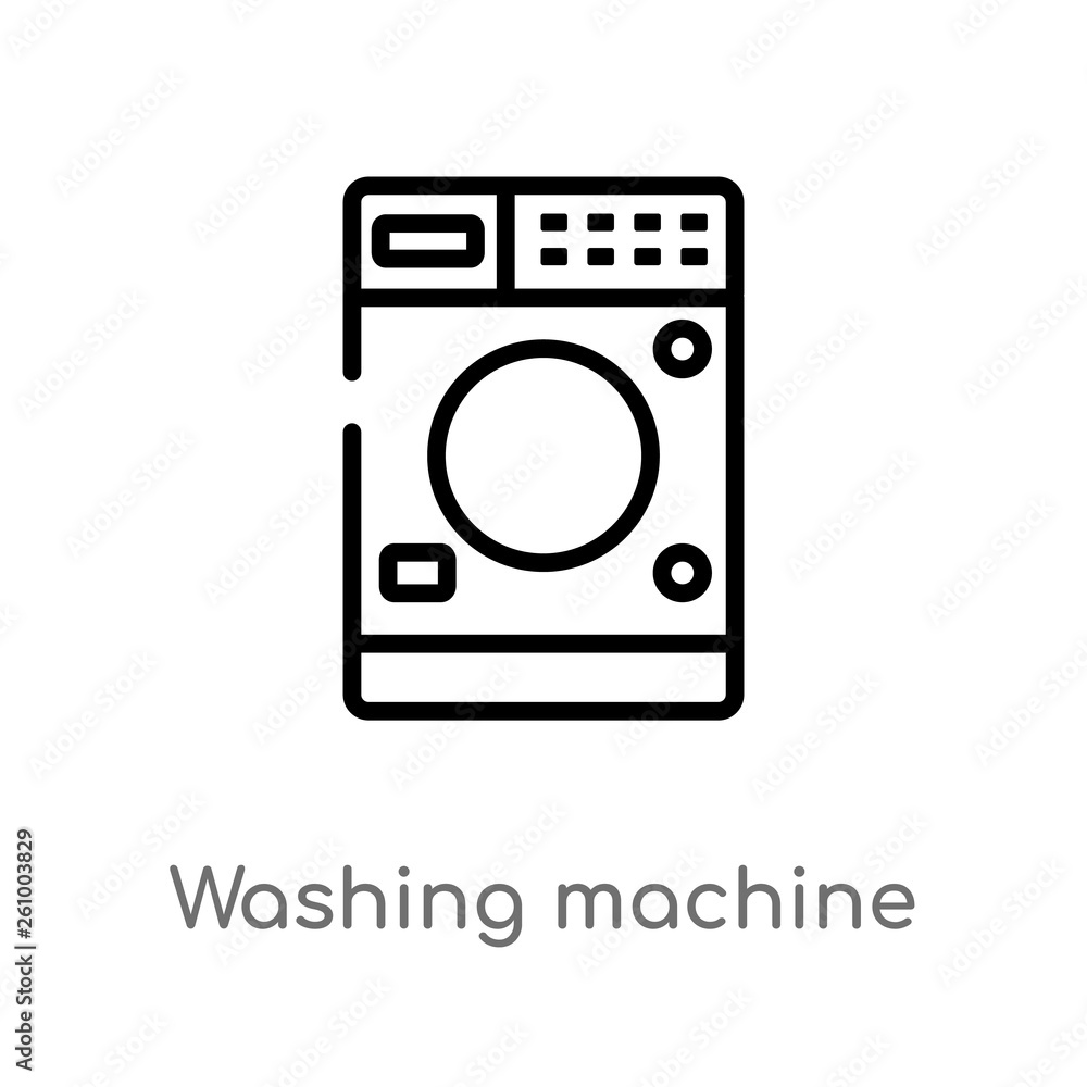 Poster outline washing machine vector icon. isolated black simple line element illustration from signs conc
