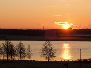 The first day of the new year concept: impressive and amazing morning sunrise over the sea in Helsinki, Finland, Europe
