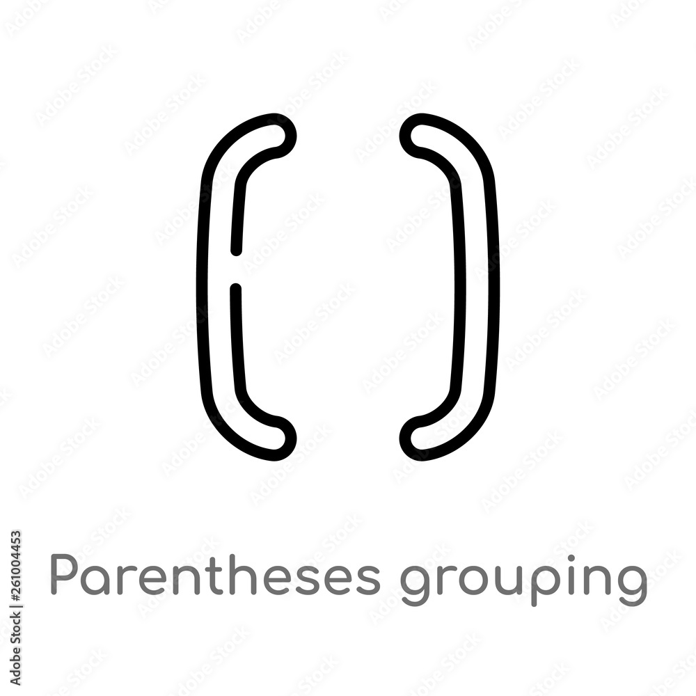 Poster outline parentheses grouping vector icon. isolated black simple line element illustration from signs