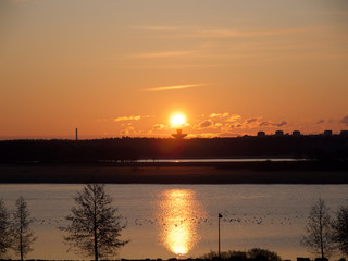 The first day of the new year concept: impressive and amazing morning sunrise over the sea in Helsinki, Finland, Europe