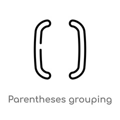 outline parentheses grouping vector icon. isolated black simple line element illustration from signs concept. editable vector stroke parentheses grouping icon on white background