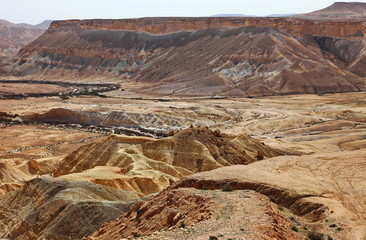Machtesh Ramon - erosion crater in the Negev desert, the most picturesque natural landmark of Israel..  Unearthly landscapes, geological phenomena, absolute silence.