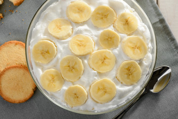 Banana slices and whipped cream