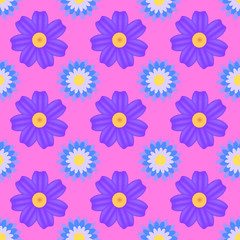 Pattern of purple flowers on a pink background
