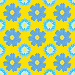 Pattern of blue flowers on a yellow background