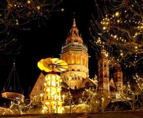 Town decorated for Christmas holidays with Christmas market