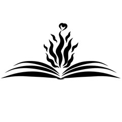 flame with heart over an open book