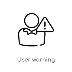 Obraz premium outline user warning vector icon. isolated black simple line element illustration from social concept. editable vector stroke user warning icon on white background