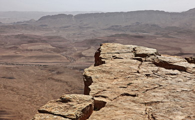 Machtesh Ramon - erosion crater in the Negev desert, the most picturesque natural landmark of Israel..  Unearthly landscapes, geological phenomena, absolute silence.