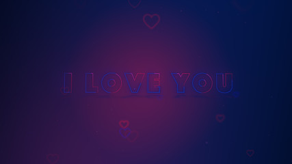 I Love You. Little hearts are on pink spotted blue background with sparks. Conceptual backgroud.