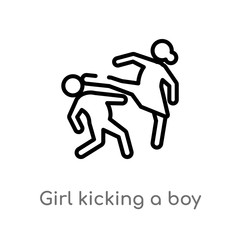 outline girl kicking a boy in the face vector icon. isolated black simple line element illustration from sports concept. editable vector stroke girl kicking a boy in the face icon on white
