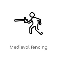 outline medieval fencing vector icon. isolated black simple line element illustration from sports concept. editable vector stroke medieval fencing icon on white background