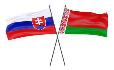 Slovakia and Belarus, two crossed flags isolated on white background. 3d image