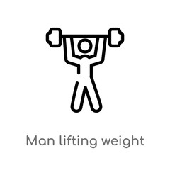 outline man lifting weight vector icon. isolated black simple line element illustration from sports concept. editable vector stroke man lifting weight icon on white background