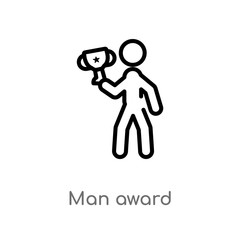 outline man award vector icon. isolated black simple line element illustration from sports concept. editable vector stroke man award icon on white background