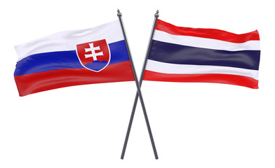 Slovakia and Thailand, two crossed flags isolated on white background. 3d image