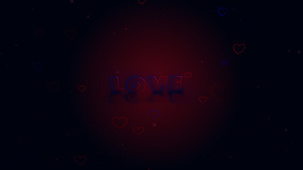 Love is in the air. Little hearts are on dark background with sparks. Conceptual backgroud. Close up.