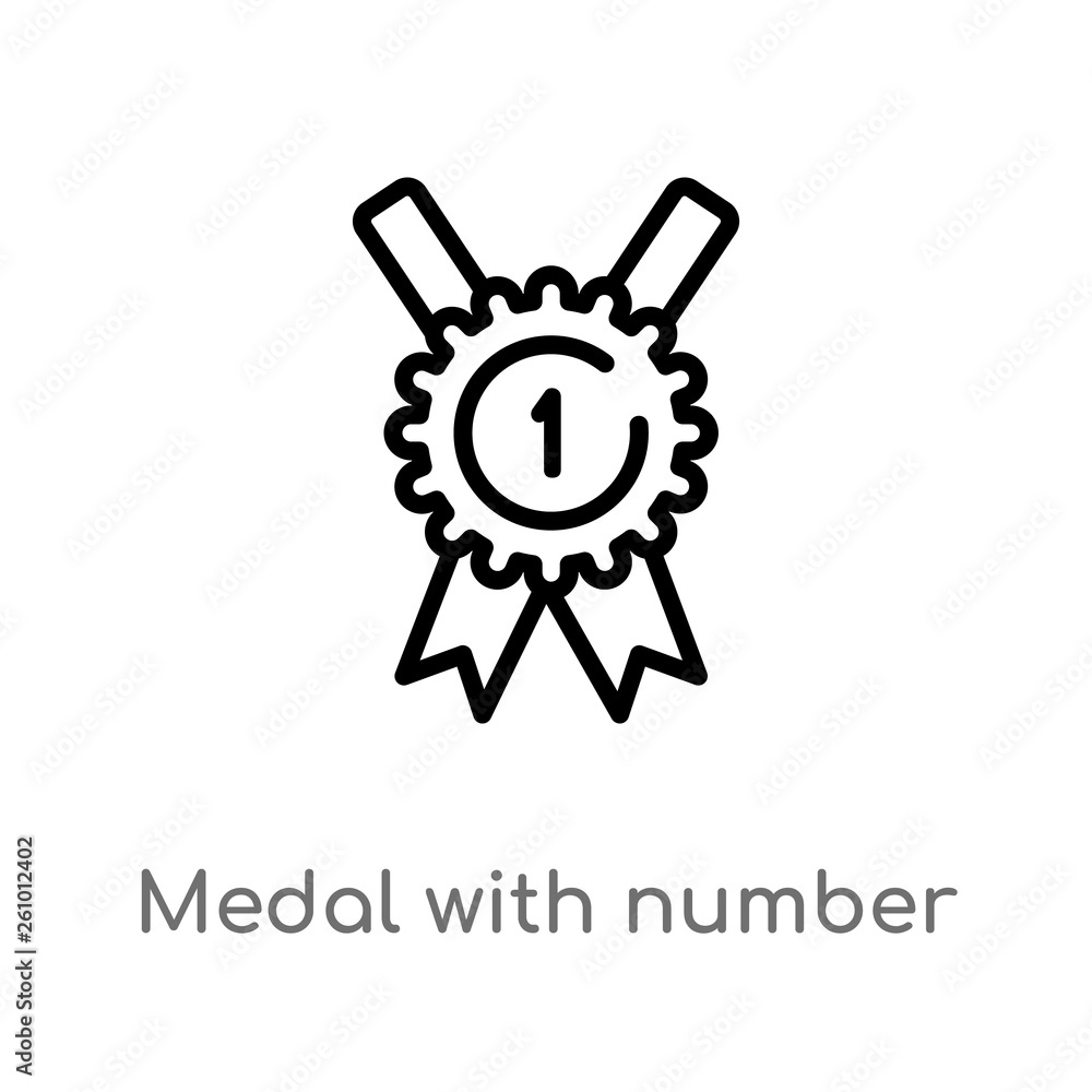 Poster outline medal with number 1 vector icon. isolated black simple line element illustration from sports