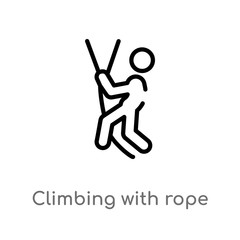 Fototapeta premium outline climbing with rope vector icon. isolated black simple line element illustration from sports concept. editable vector stroke climbing with rope icon on white background