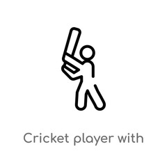 outline cricket player with bat vector icon. isolated black simple line element illustration from sports concept. editable vector stroke cricket player with bat icon on white background