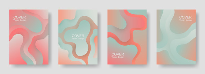 Gradient fluid shapes abstract covers vector collection. Vibrant flyer backgrounds design. Flux paper cut effect blob elements backdrop, fluid wavy shapes texture print. Cover templates.