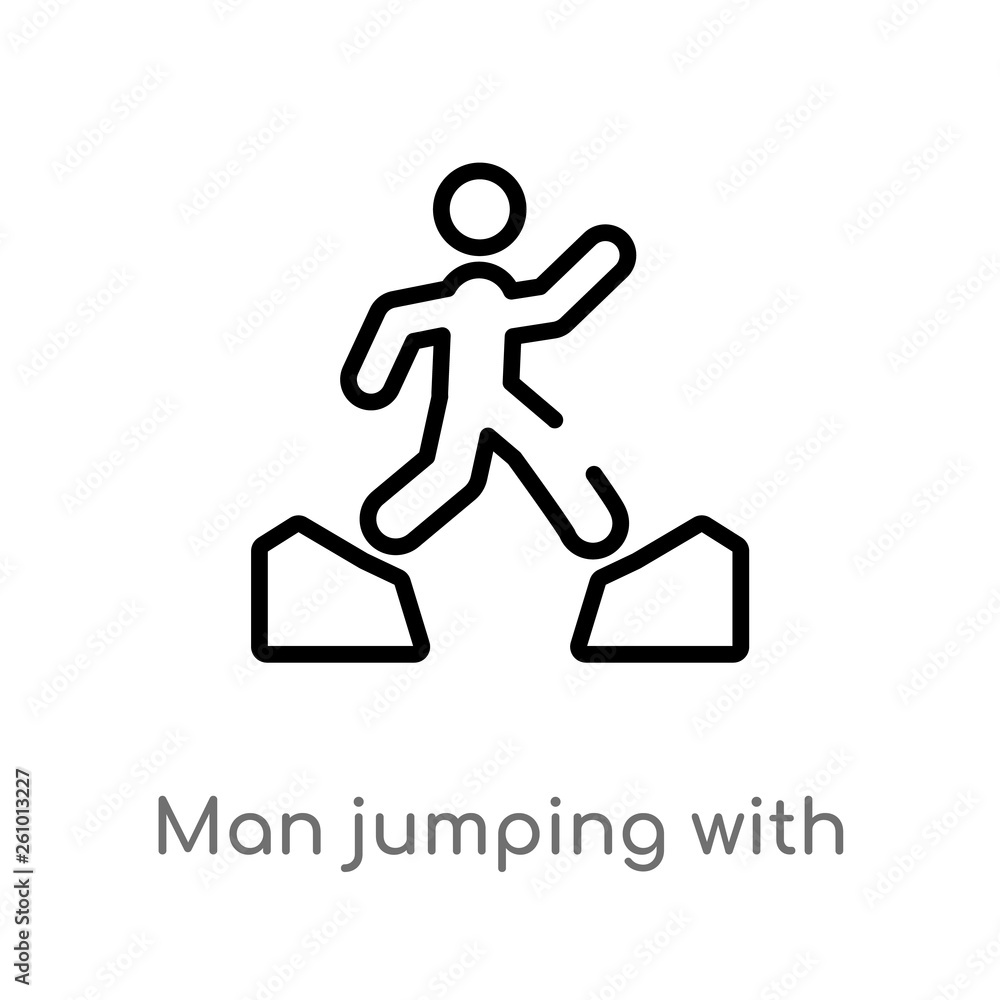Poster outline man jumping with opened legs vector icon. isolated black simple line element illustration fr