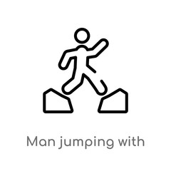 outline man jumping with opened legs vector icon. isolated black simple line element illustration from sports concept. editable vector stroke man jumping with opened legs icon on white background