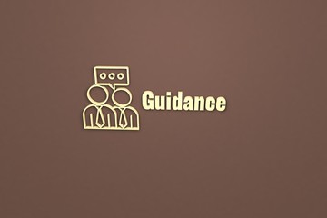 3D illustration of Guidance, yellow color and yellow text with brown background.