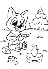 cat sitting drinking glass milk cartoon illustration isolated image coloring page