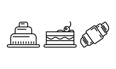 Cooking icon set vector. Desserts. Cake, piece of cake, croissant