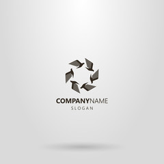 black and white simple vector abstract flat art logo of birds flying in a circle