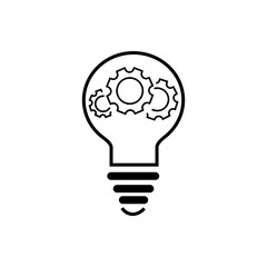 hint vector icon, light bulb on white background, cogs