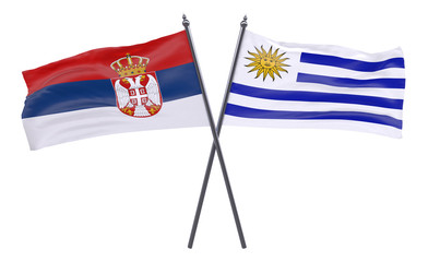Serbia and Uruguay, two crossed flags isolated on white background. 3d image