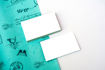 blank business card on wooden background for mockup