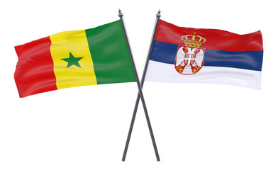 Senegal and Serbia, two crossed flags isolated on white background. 3d image