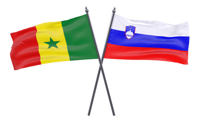 Senegal and Slovenia, two crossed flags isolated on white background. 3d image